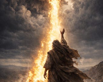 Elijah Calling Fire Wall Art | Prophet Elijah Poster | Biblical Canvas Print | Christian Wall Decor | Old Testament Art | Faith Artwork