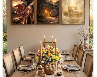 Easter Christian Wall Art Set 3 Piece Jesus Hands Empty Tomb Lamb of God Resurrection Decor Bible Artwork Faith Gift