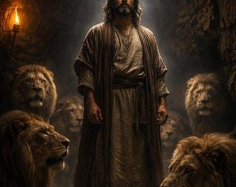 Daniel in the Lions Den Wall Art | Biblical Poster | Christian Wall Decor | Faith Artwork | Bible Story Art | Religious Wall Decor