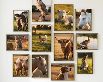 Boerderijdieren muurkunst bundel van 70, rustiek platteland afdrukbaar, western boerderijdecor
