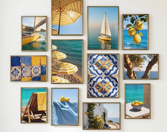 Italiaanse citroen muurkunst set van 25: Amalfikust mediterrane zomer keukendecor afdrukbaar