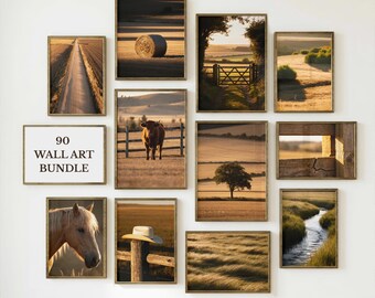 Bundel plattelandsmuurkunst, 90 rustieke boerderijlandschap, decor western cowgirl, outdoor Cottagecore afdrukbaar