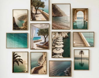 Bundel van 24 Europese zomerkunst aan de muur: afdrukbare kustfotografie Riviera Middellandse Zee