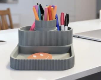 Desk Organizer with Pen Holder and Tray, Modern Minimalist Office Storage, Home Workspace Organization