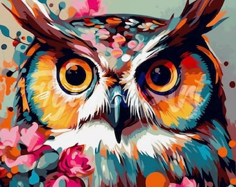 Colorful Owl Diamond Painting Kit | Full Drill Round Mosaic Canvas (9.8x9.8)