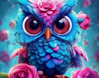 Rose Glow Owl Diamond Painting Kit | Colorful Mosaic Canvas Art (9.8x9.8)