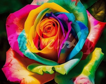 Prism Rose Diamond Painting Kit | Rainbow Floral Art, Full Drill Canvas (9.8x9.8)