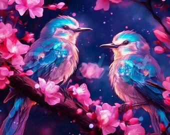 Blossoms & Stillness Bird Diamond Painting Kit | Cherry Blossom Art, Full Drill Canvas (9.8x9.8)
