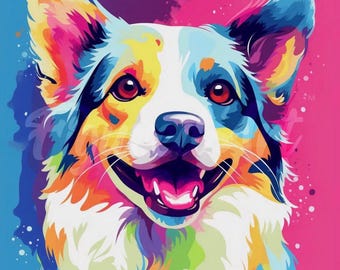 Color Burst Dog Diamond Painting Kit | Vibrant Pet Art Mosaic Canvas (9.8x9.8)
