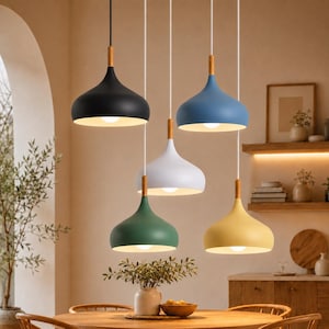 Moderne Scandinavische hanglamp, kleurrijke macaron plafondlamp, minimalistische eetkamer- en keukenlamp, LED-hanglamp