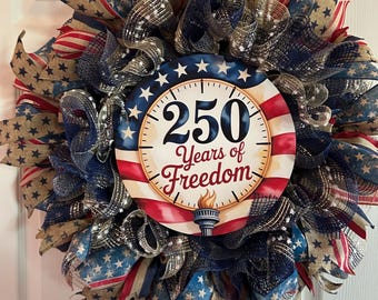 Americana "250 Years of Freedom" Patriotic 4th of July Wreath