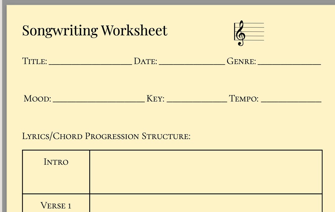 Songwriting Worksheet.pdf Songwriting Worksheet Printable PDF - Etsy