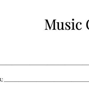 Puede incluir: Una página de documento blanca con el encabezado Music Compo en fuente serif negra. Debajo del encabezado, hay dos líneas horizontales con las etiquetas Title: y Composer: impresas en negro a la izquierda de cada línea respectiva.