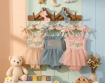 Vestido tipo mameluco personalizado para bebé niña, body de tul con nombre personalizado, conjunto para recién nacida, ropa de verano para niña pequeña, regalo para baby shower