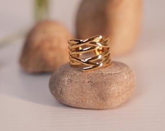 Anello scultoreo moderno in oro / Anello di tendenza regolabile in acciaio inossidabile / Gioiello minimalista