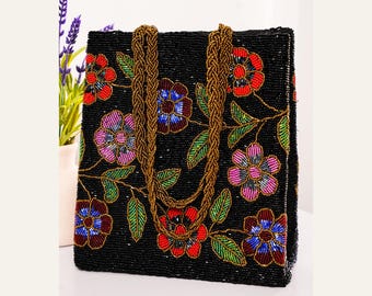Borsa tote floreale con perline realizzata a mano / Borsa a tracolla di tendenza / Borsa da sera di lusso con perline / Borsa con decorazioni floreali / Regalo per lei