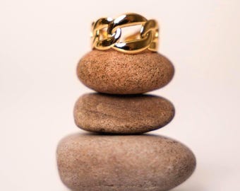 Anello con catena in oro / Anello di tendenza regolabile in acciaio inossidabile