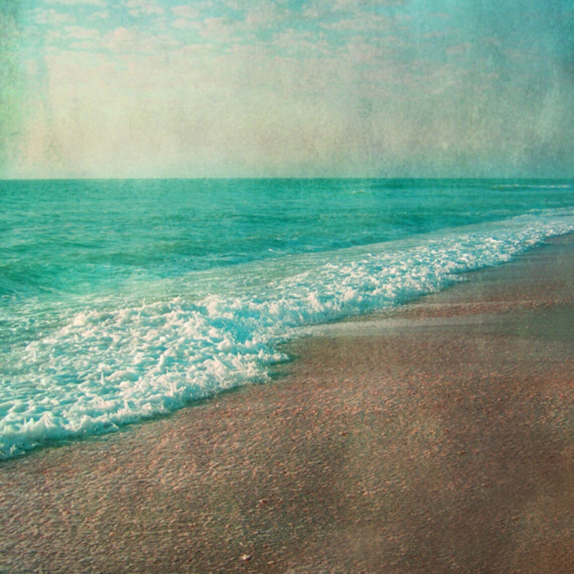 Vintage Beach Art Print Aqua Tan Beach House Wall Art Etsy