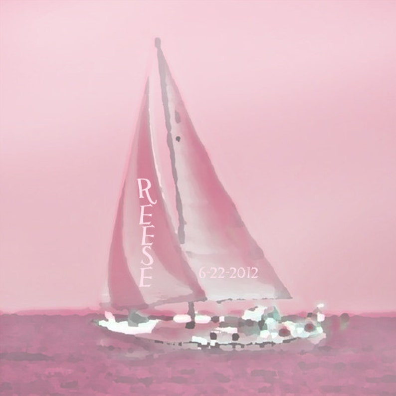 Pink Nautical Sailboat Nursery Art Print Personalized Name Etsy
