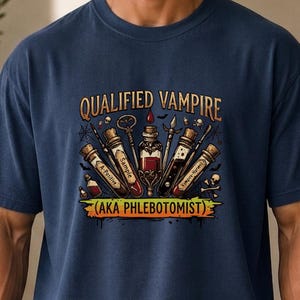 Comfort Colors Phlebotomist Halloween Shirt Qualified Vampire Graphic vintage Tee, Funny Lab Tech Medical Nurse Spooky Gift Top