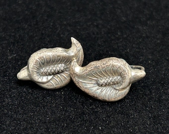 Vintage Sterling Silver Woodland Leaf Screw Back Earrings with Sculptural Botanical Vibe