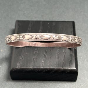 Vintage Danecraft Sterling Silver Heart Bangle Bracelet, Etched Floral Design