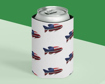 Enfriador de latas de pescado con la bandera estadounidense / Soporte para bebidas patriótico