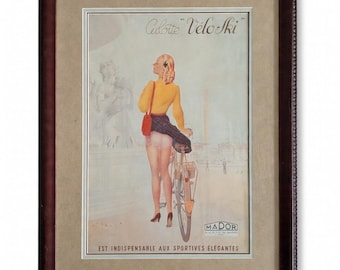 Vintage 1946 French Poster – André Wilquin Culotte Vélo-Ski Lithograph, Framed Parisian Sportswear