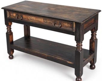 Rustic Distressed Wood Console Table, Sofa Table with Drawer and Shelf