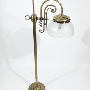 Vintage Art Deco Brass Floor Lamp With Etched Frosted Glass Shade