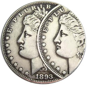Replica del dollaro Morgan del 1893S, con due facce con errore di stampa, placcato in argento, oggetto da collezione, moneta vintage statunitense decorativa, regalo storico per collezionisti.