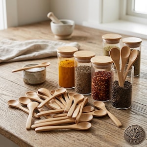 Juego de cucharas de madera natural, mini utensilios ecológicos, cucharas de bambú hechas a mano para servir té, café y especias, regalo rústico para la cocina.