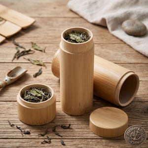 Bamboo Tea Storage Jar Airtight Wooden Canister Loose Leaf Organizer Natural Kitchen Container Eco Friendly Minimalist Decor Gift