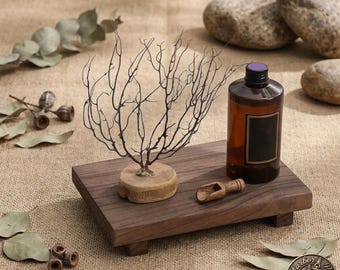 Rustic Wooden Display Stand Riser Tray Farmhouse Decor Pedestal Shelf Coffee Mug Holder Minimalist Wood Platform Kitchen Counter Organizer