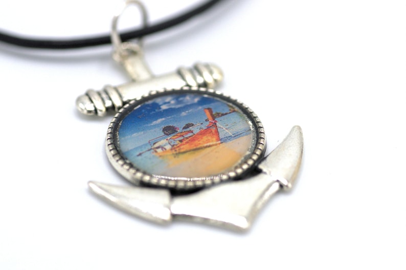 Unisex Resin Pendant Longtail Boat Orange Blue