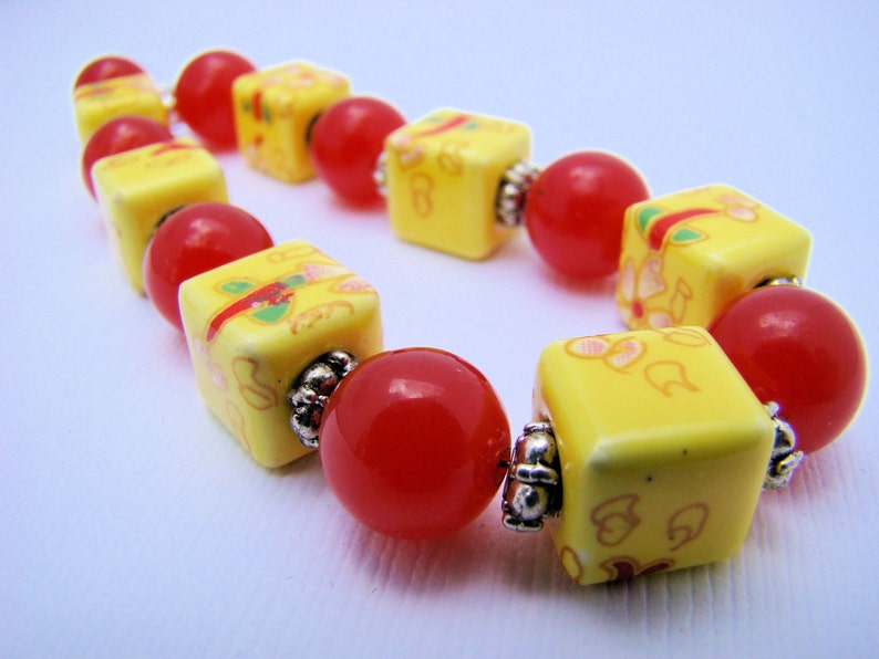 Red and Yellow Beaded Bracelet image 1