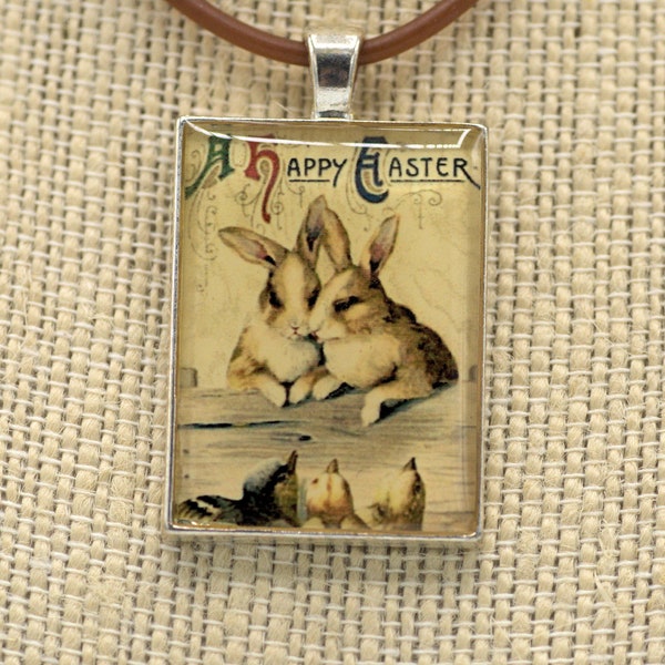 Resin Pendant, Easter, Bunny, Beige, Black, 25X35, Retangle, For Her