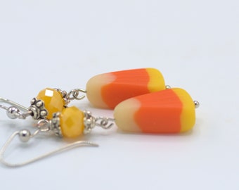 Halloween Candy Corn Earrings in Yellow White and Orange