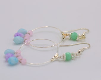 Easter Eggs Glass Bead Dangle Hoop Earrings