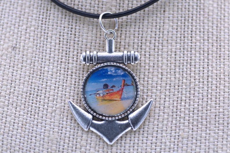 Unisex Resin Pendant Longtail Boat Orange Blue