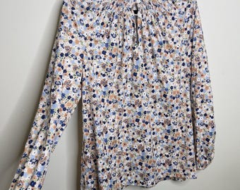 Blusa vintage de los años 70 de Jane Colby con estampado floral y mangas largas, estilo pradera, para mujer, talla grande.