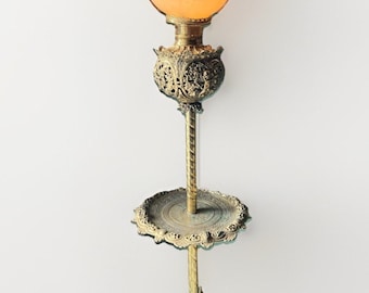 Antique B&P Victorian Ornate Brass Floor Piano Lamp Handpainted Glass Shade