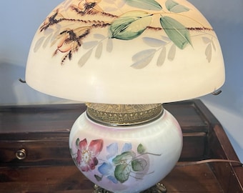 Antique Victorian Converted Oil Lamp Hurricane GWTW Hand Painted Floral