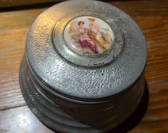 Vintage Coquette Rococo Style Metal Vanity Powder Box Music Box Romantic