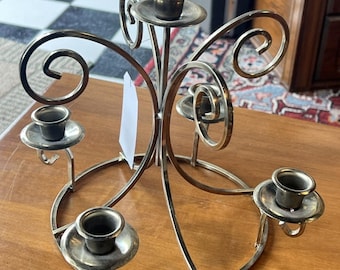 Vintage 80s Gold Tone Metal Whimsical Candle Holder Centerpiece 5 Cup