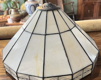 Vintage Dale Tiffany Slag Glass Lamp Shade Cream Off White Art Deco 15”