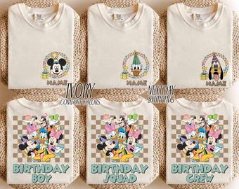 Camiseta a cuadros personalizada de cumpleaños de Mickey y sus amigos, camiseta de cumpleaños de Disney, el mejor cumpleaños de todos los tiempos, viaje familiar de cumpleaños de Disney