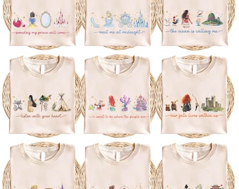 Disney Princess Shirt, Watercolor Princess Ears T-shirt, Disneyland Girls Trip Tee,Princess Theme Party Sweatshirt,Cinderella Belle Crewneck