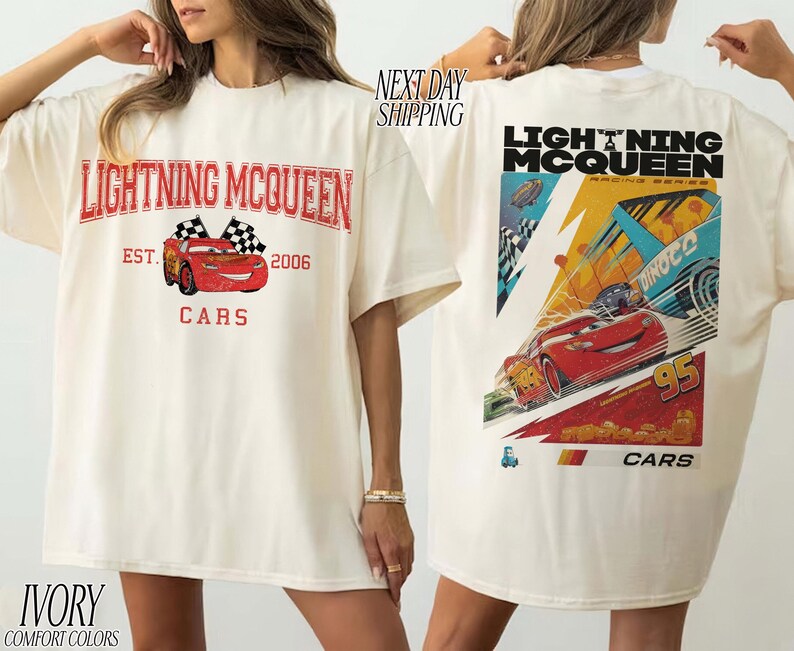 Vintage Lightning McQueen Cars Racing Shirt, Comfort Colors Graphic Tee image 2