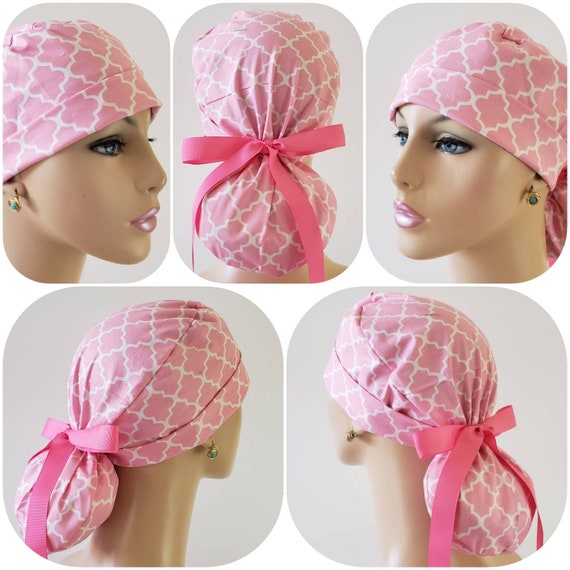Turn Up Ponytail Medical Cap 100 /% Cotton The City of Love Chevrons